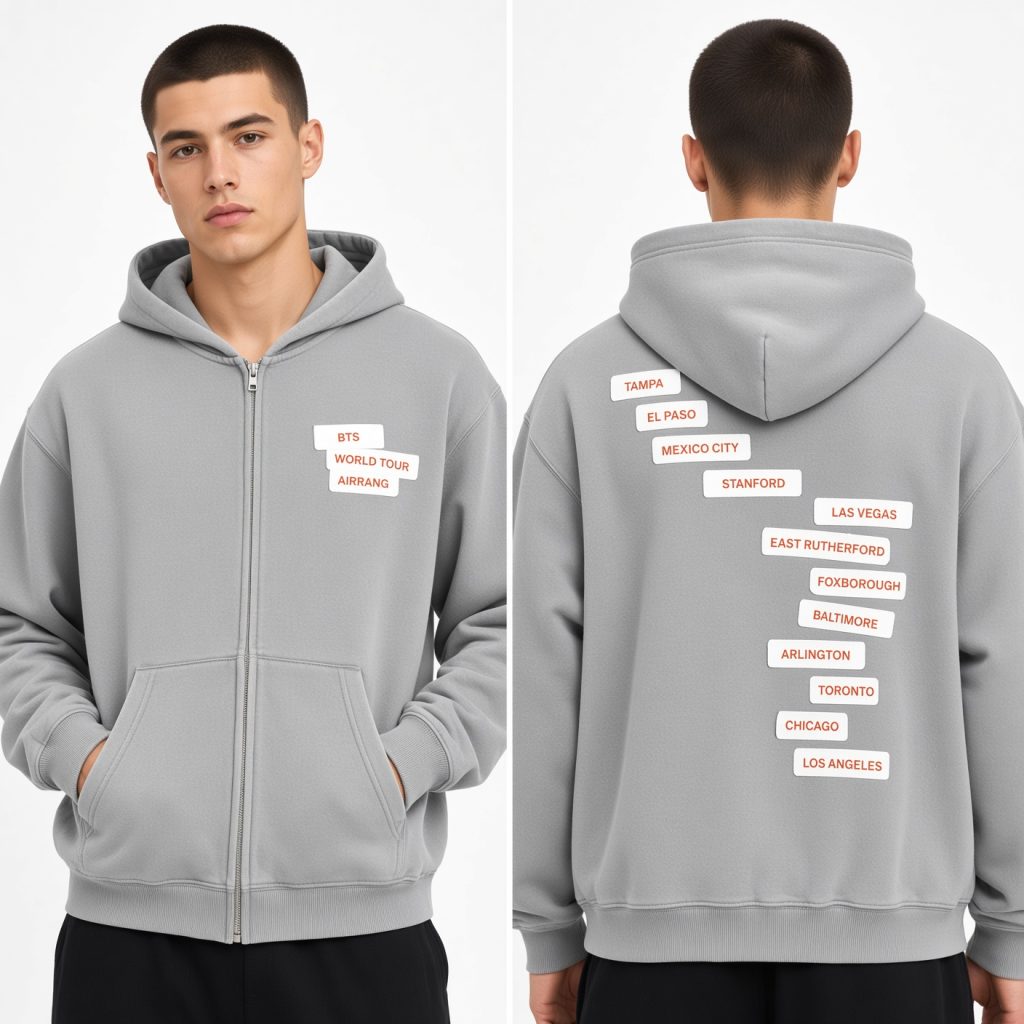 BTS Merch 2026 Arirang World Tour Dates Zip Hoodie BTS Hooded Sweatshirt Army's Gift - Zipper Hoodie HG