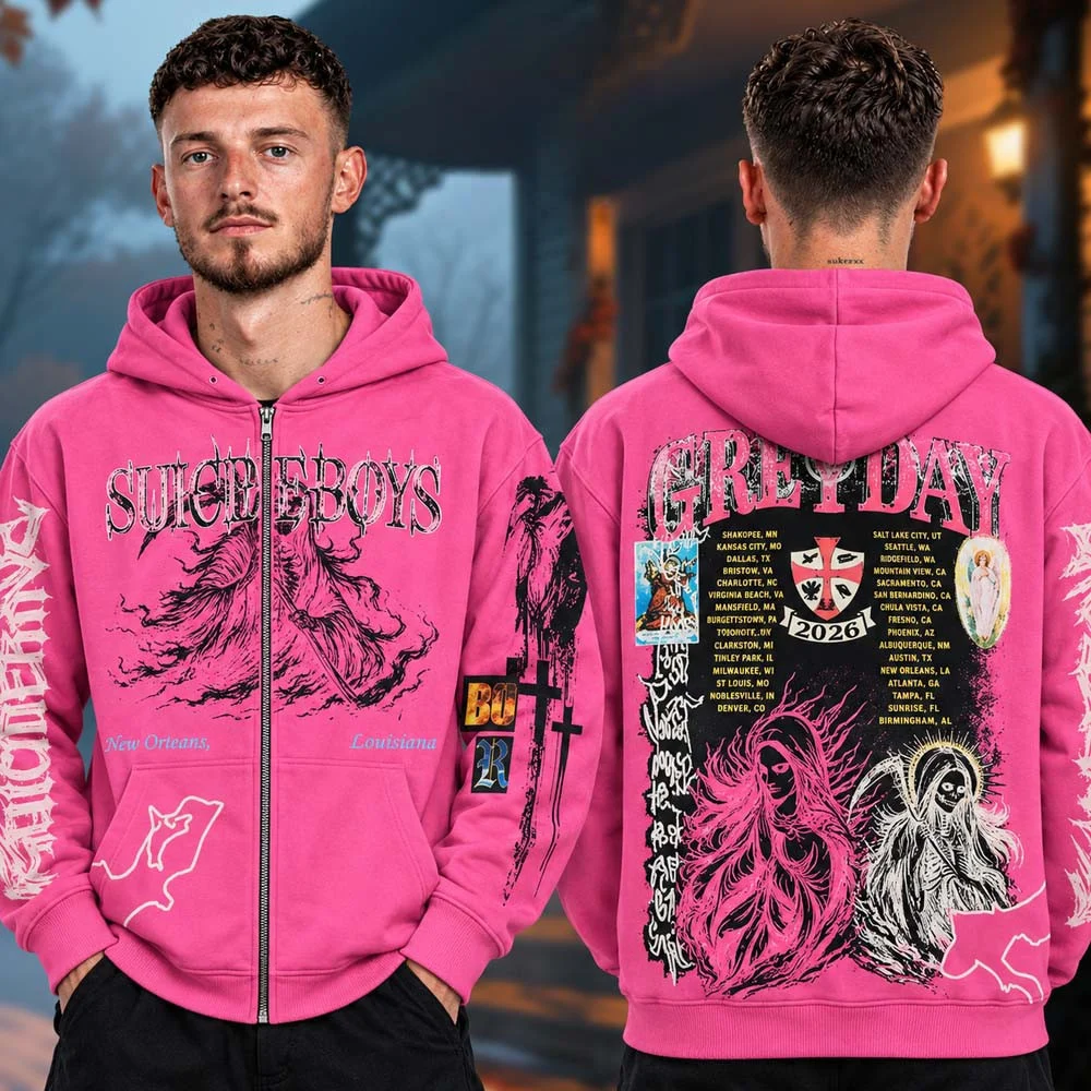 SuicideboyS Merch Greyday 2026 North America Tour Dates Reaper Pink Zip Hoodie Gift For Rap Lover - Zipper HG