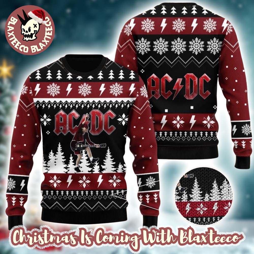 ACDC Angus Young Signature Move Under The Snowy Night 2025 Christmas Ugly Sweater HG
