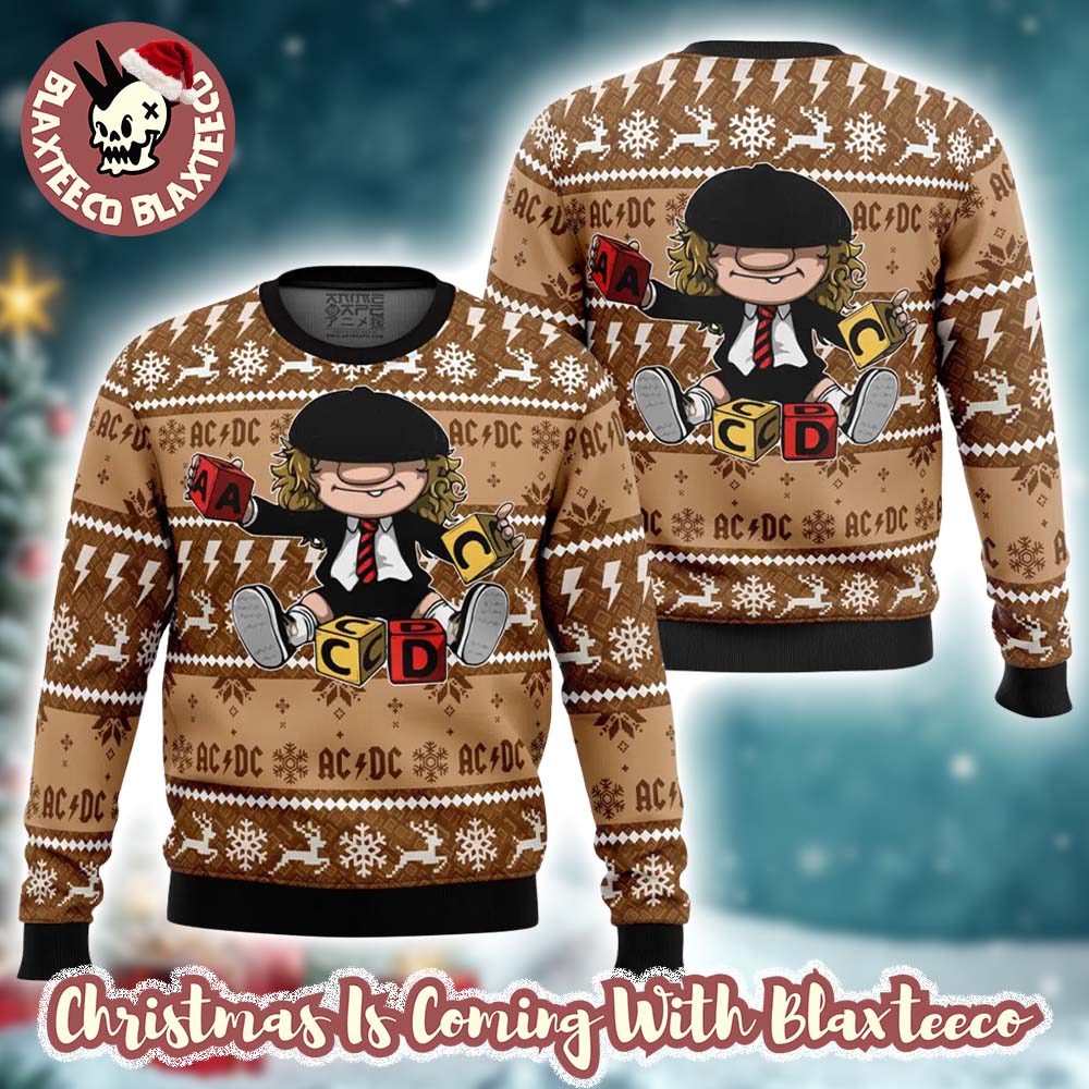 ACDC Brian Johnson Chibi Style Playing Toy Knitted Brown Ugly Christmas Sweater HG