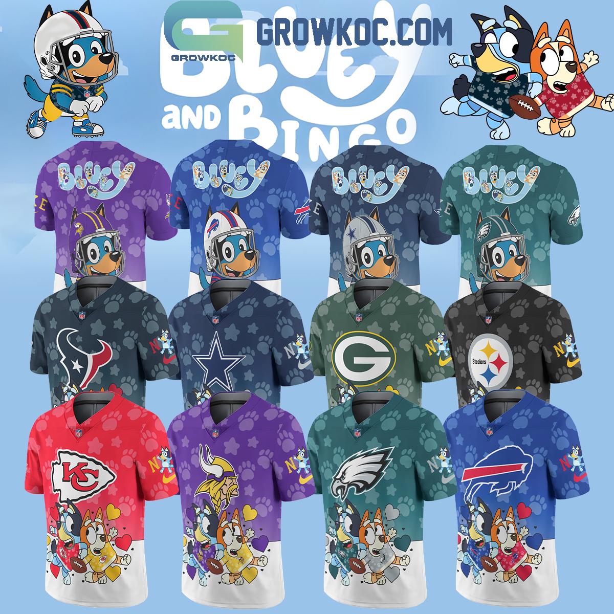 All Team NFL x Bluey And Bingo Football Jersey, Mesh Jersey, Women Croptop Sports Shirt HFN