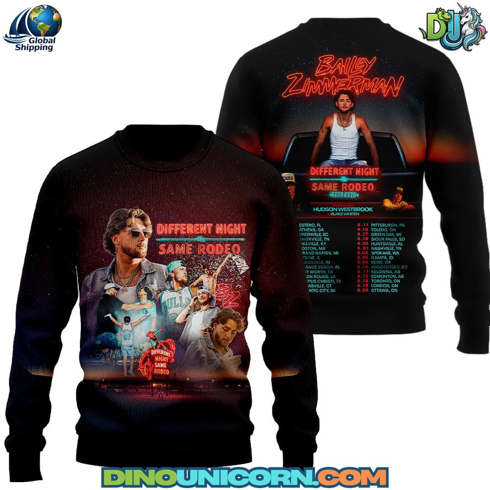 Bailey Zimmerman Different Night Same Rodeo Tour T-Shirt Hoodie Or Zip-up Hoodie NNA - Image 2