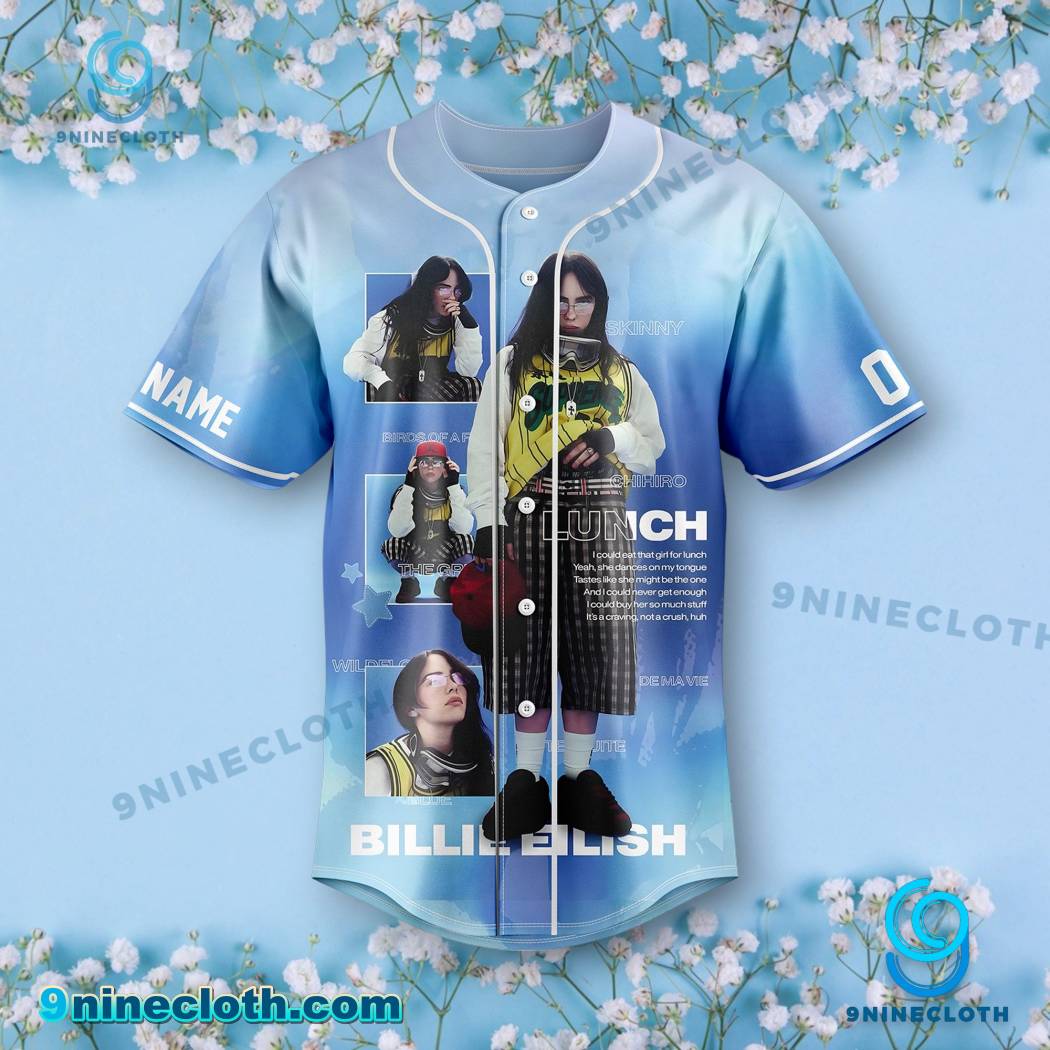 Billie Eilish Hit Me Hard And Soft Blue Personalized Baseball Jersey HG - Image 2