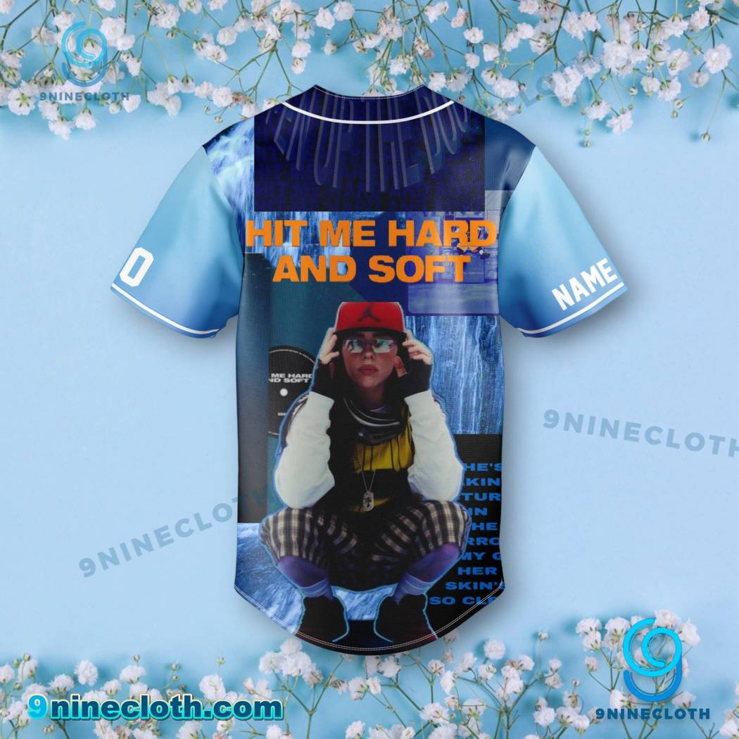 Billie Eilish Hit Me Hard And Soft Blue Personalized Baseball Jersey HG - Image 3