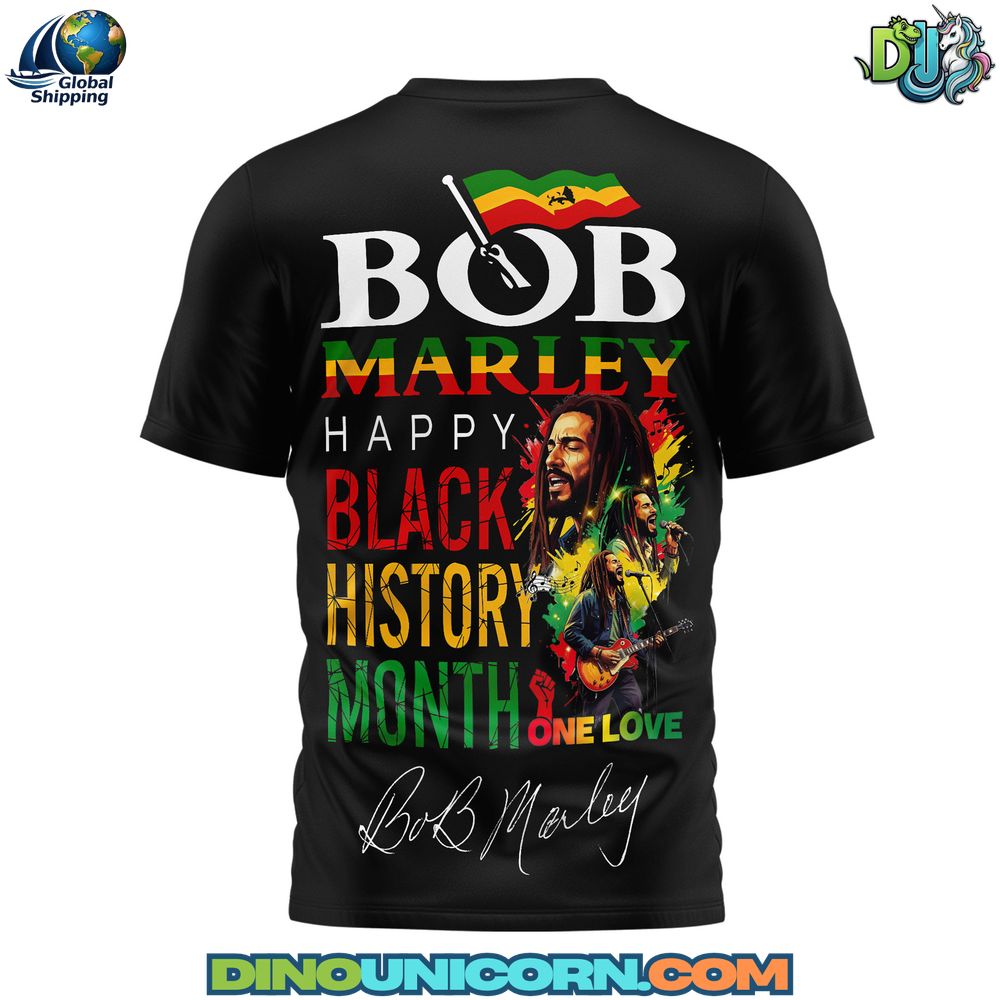 Bob Marley Happy Black History Month T-Shirt Hoodie Or Zip-up Hoodie NNA - Image 2
