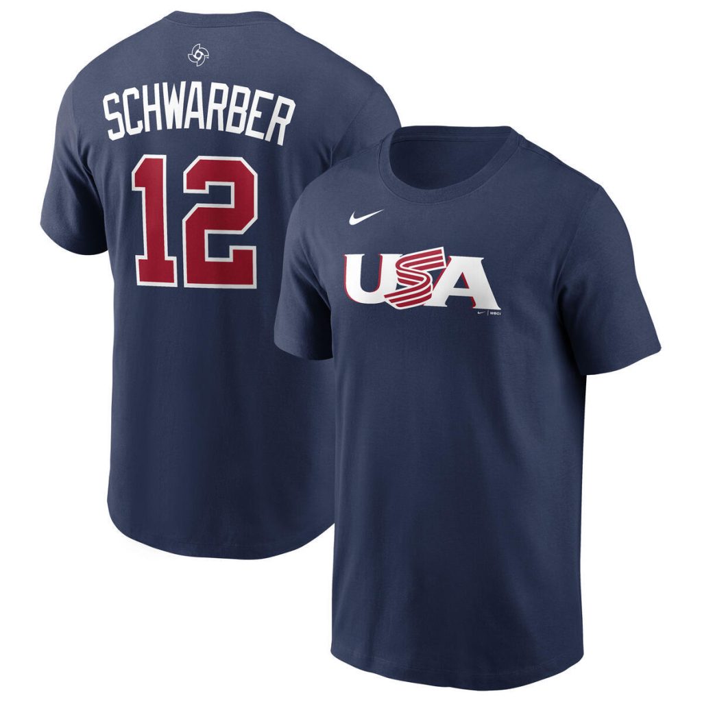 2-sided Kyle Schwarber USA World Baseball Classic 2026 Navy Nike Player T-Shirt HFN