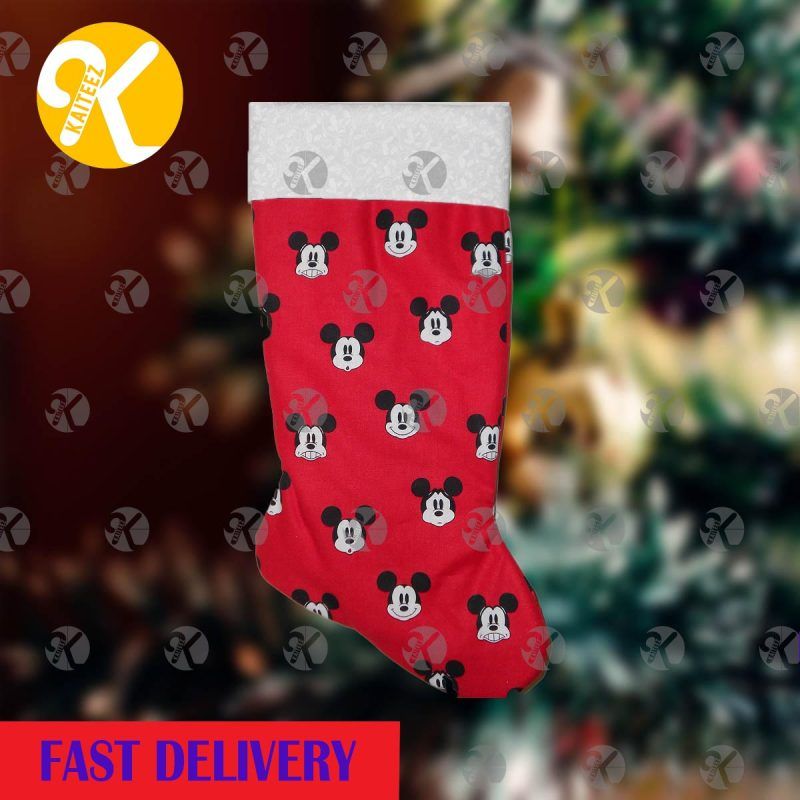 Mickey Mouse All Emotion Pattern In Red Background Christmas Stocking HG