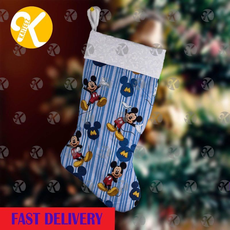 Mickey Mouse Funny Pattern In Blue Stripes Christmas Stocking HG