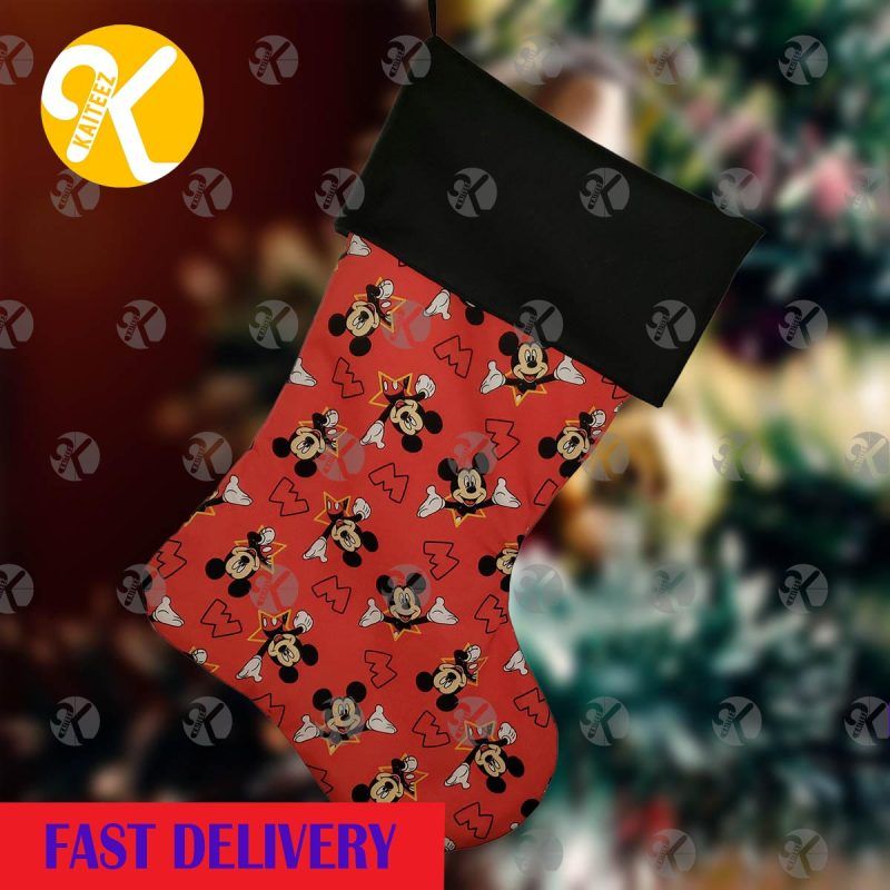 Mickey Mouse Holiday Pattern In Red And Black Christmas Stocking HG