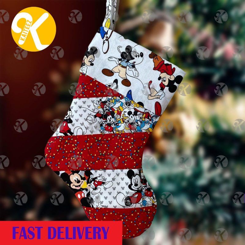 Mickey Mouse Playing With Friend Quilted Disney Theme Christmas Stocking HG
