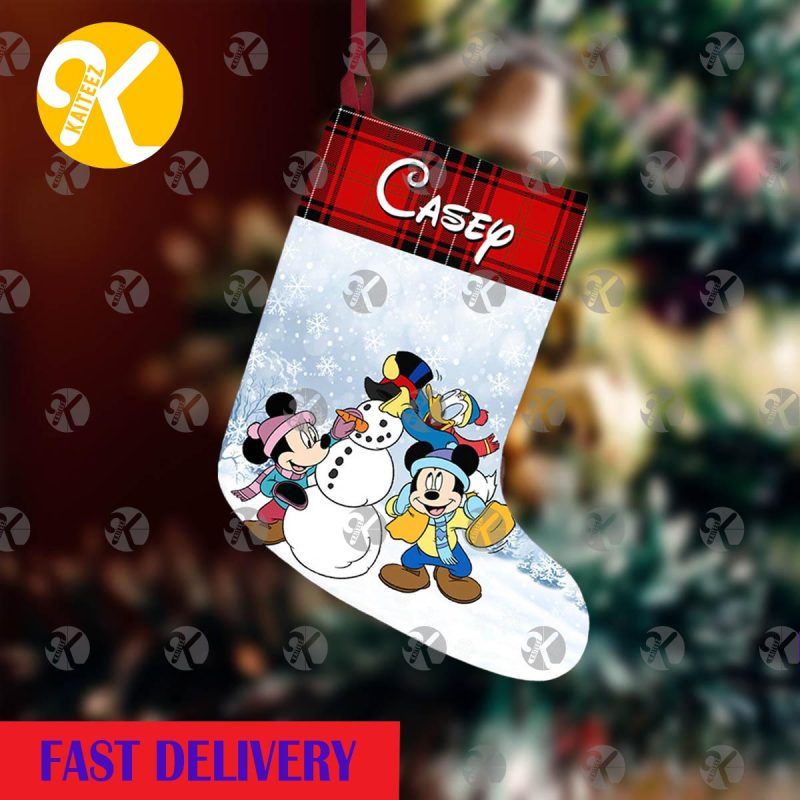Mickey Mouse Playing With Friend Under The Snow Personalized Christmas Stocking HG