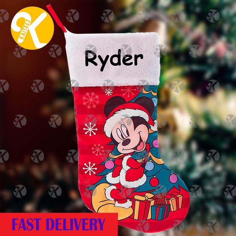Mickey Mouse Santa Smilling Under The Christmas Tree Personalized Christmas Stocking HG