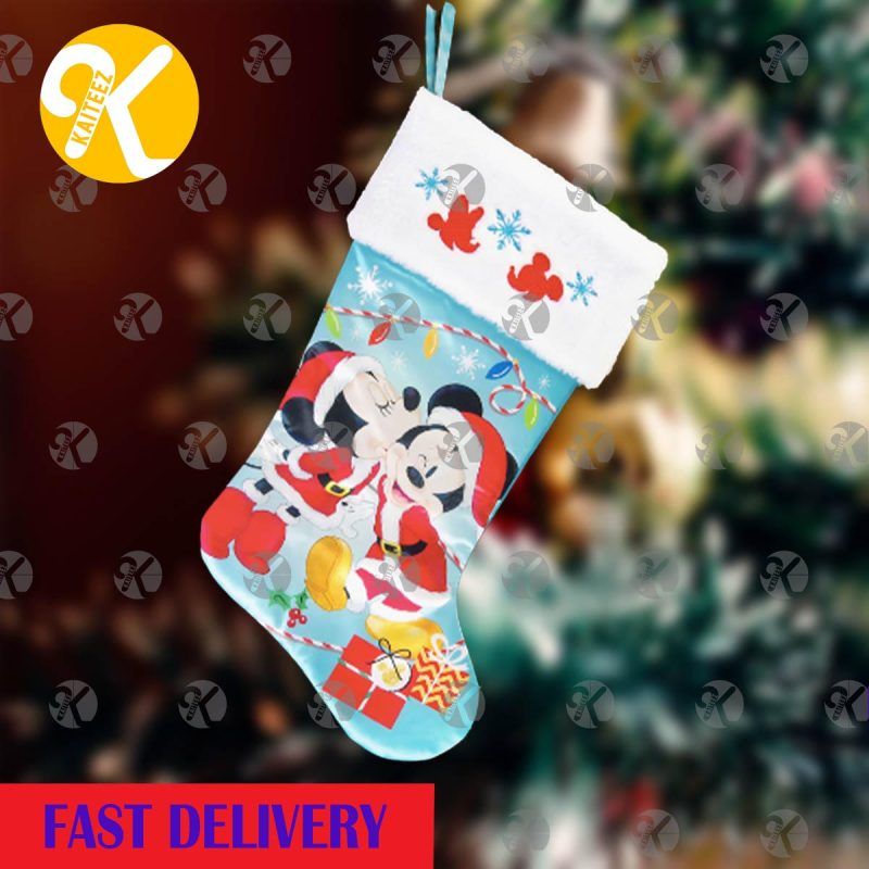 Mickey Mouse Santa & Minnie Kissing Beside Present Christmas Stocking HG