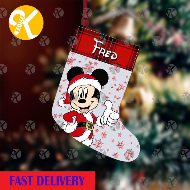 Mickey Mouse Smilling Santa Personalized Christmas Stocking HG