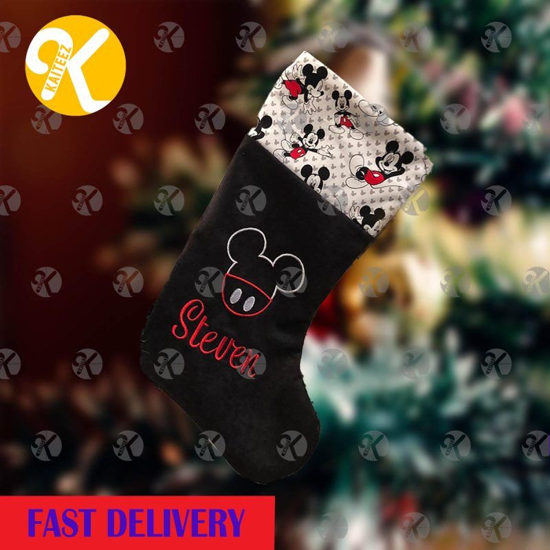 Mickey Mouse Theme In Black Background Personalized Christmas Stocking HG