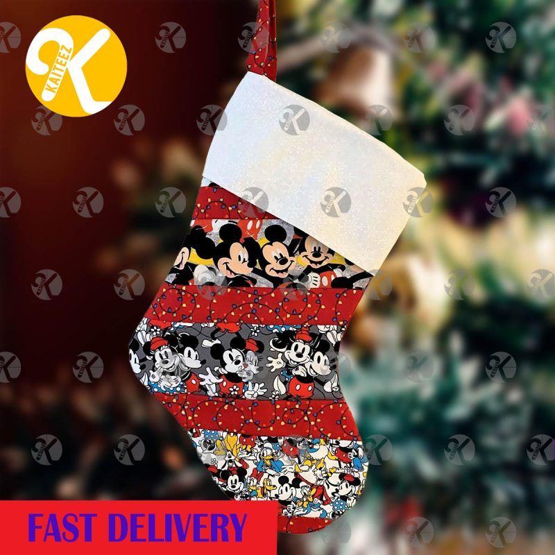 Mickey Mouse & Minnie Quilted Disney Theme Christmas Stocking HG