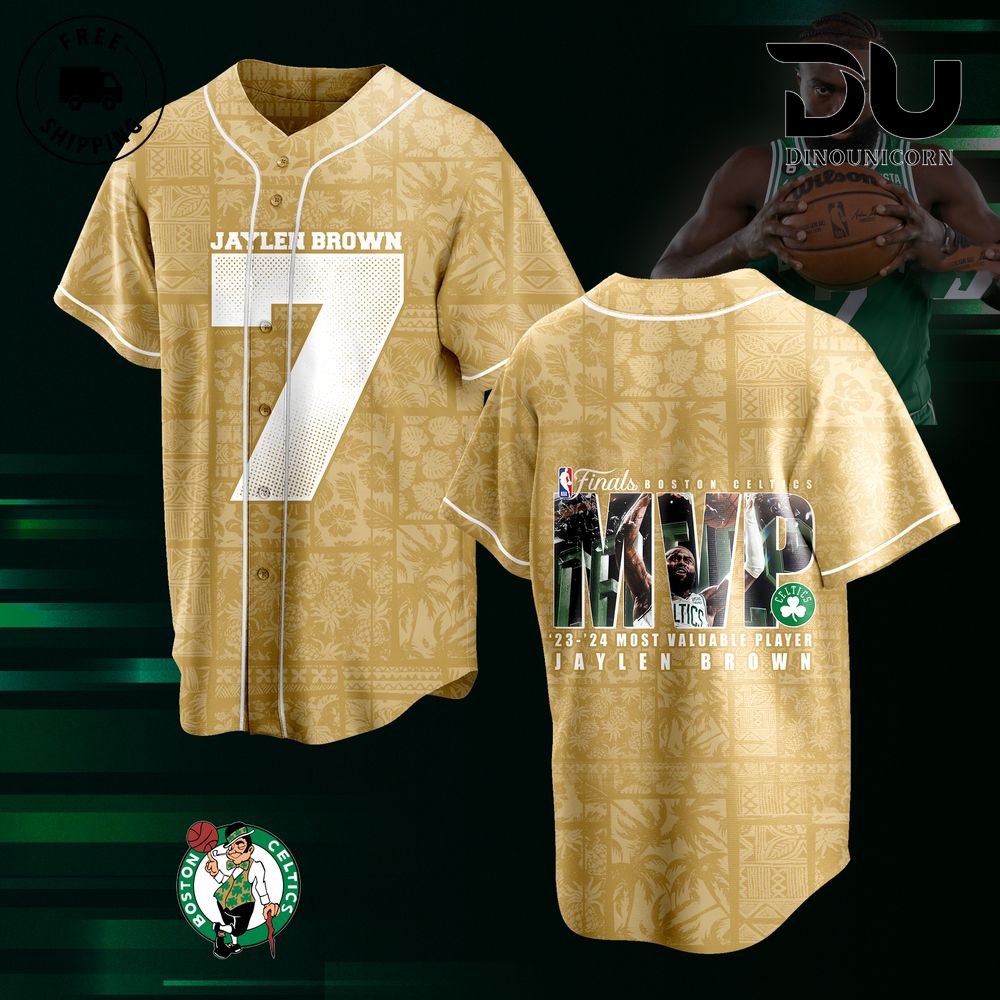 NBA Boston Celtics Champions Jaylen Brown 7 Most Valuable Player Baseball Jersey NNA