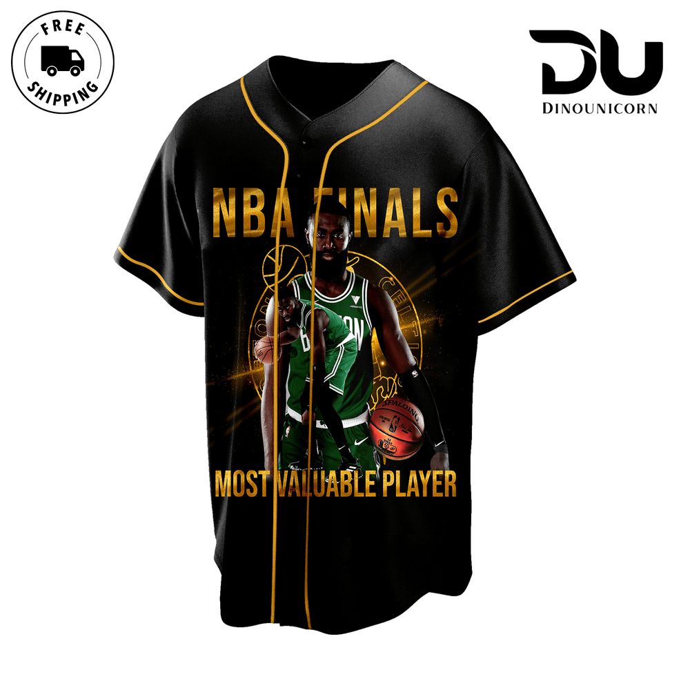 NBA Boston Celtics Champions Jaylen Brown 7 Most Valuable Player Baseball Jersey NNA In Black - Image 3