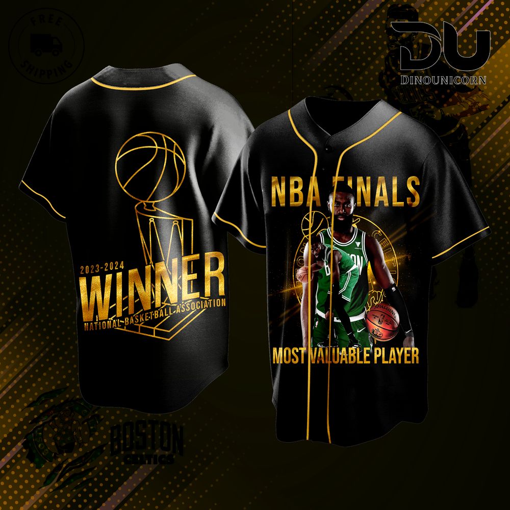 NBA Boston Celtics Champions Jaylen Brown 7 Most Valuable Player Baseball Jersey NNA In Black