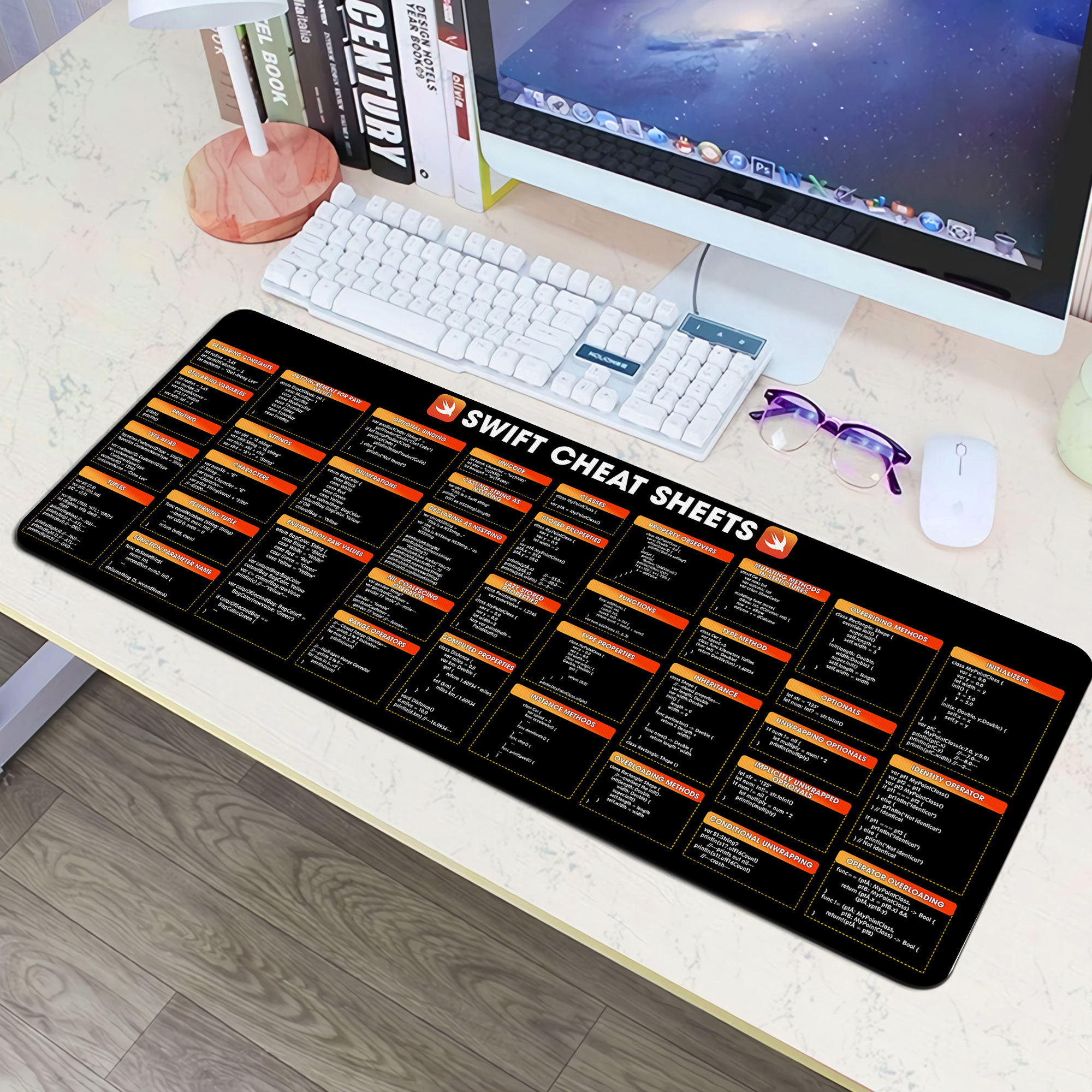 Swift Programming Cheat Sheet Mouse Pad, Quick Reference Guide for Developers, Students & iOS Programmers Essential Computer Accessories for Study, Work, and Reference Purposes NNA - Image 3
