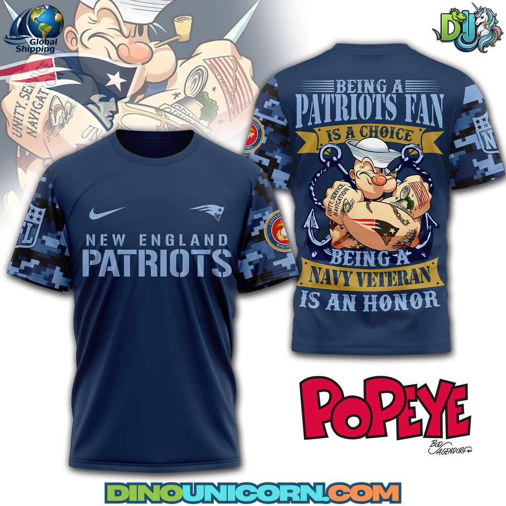 New England Patriots Navy Veteran Popeye T-Shirt Hoodie Or Zip-up Hoodie NNA