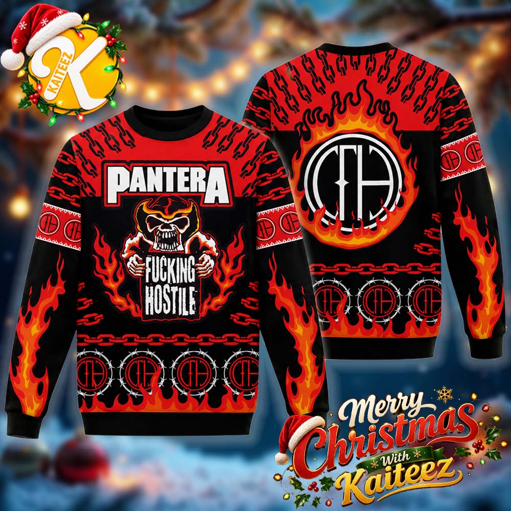 Pantera Fucking Hostile Skeleton Christmas Ugly Sweater HG