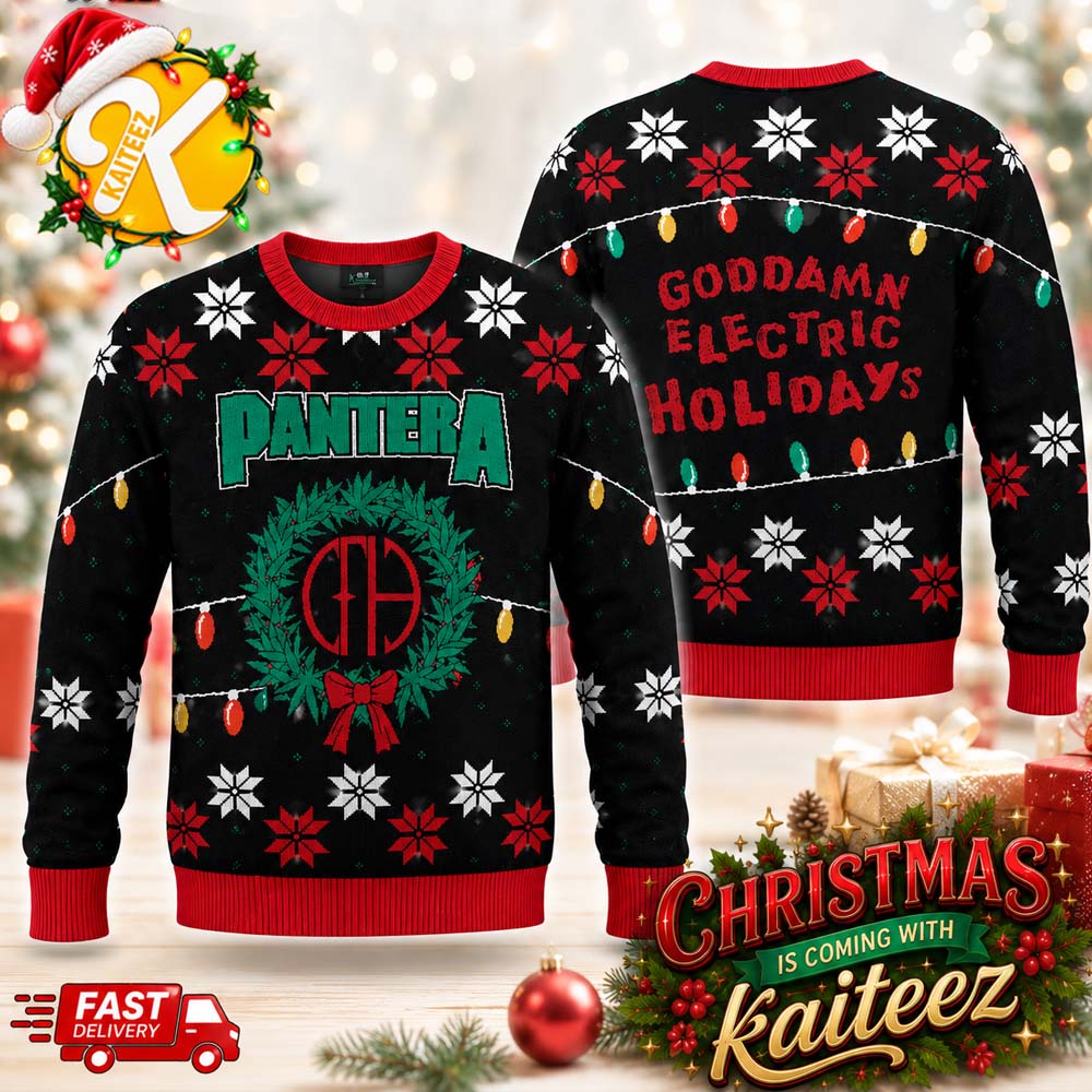 Pantera Goddamn Electric Holidays Snowflakes And Christmas Lights Ugly Sweater HG