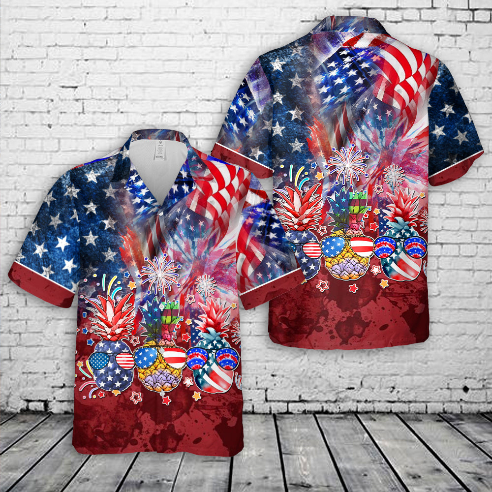 Patriotic Pineapple Sunglasses 4th Of July Hawaiian Shirt NNA