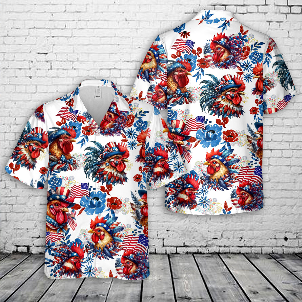 Patriotic Rooster 4th of July Hawaiian Shirt NNA
