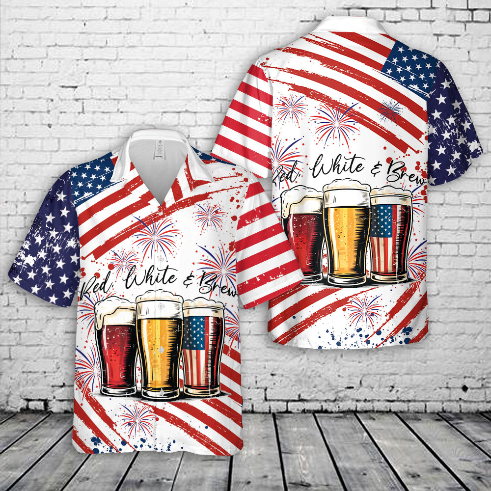 Red White and Brew 4th Of July Hawaiian Shirt NNA