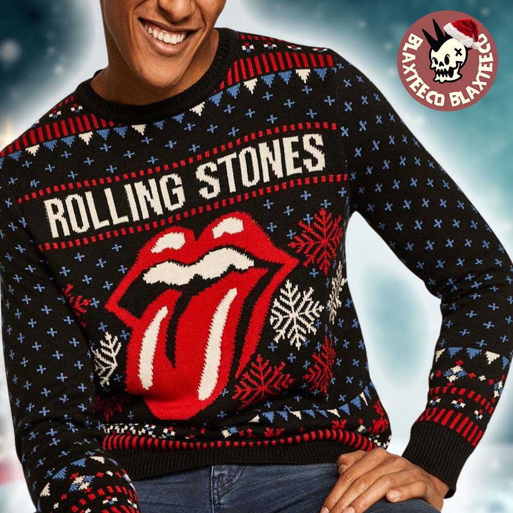 Rolling Stones Big Logo With Snowflakes Holiday Pattern 2025 Gift For Fans Knitted Ugly Christmas Sweater HG