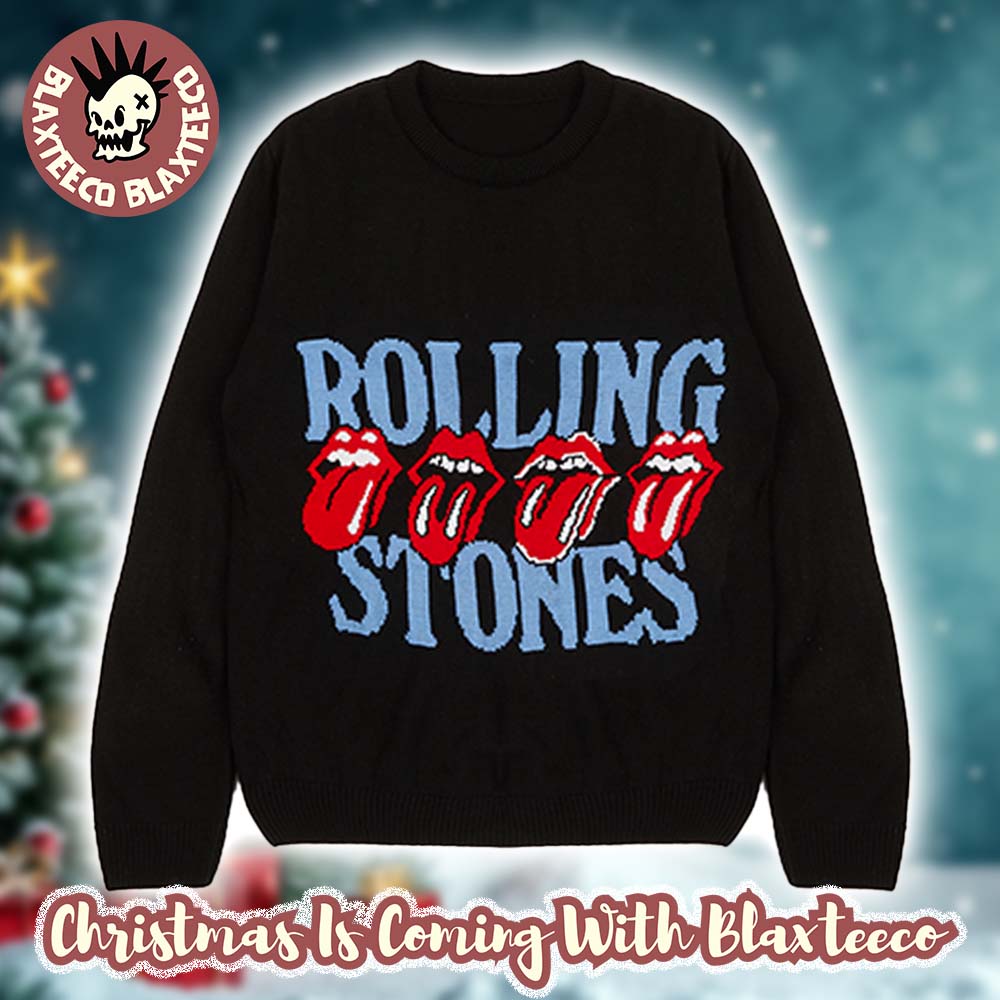 Rolling Stones Logo And Tongue Imagery Lick Holiday Black Christmas Sweater HG