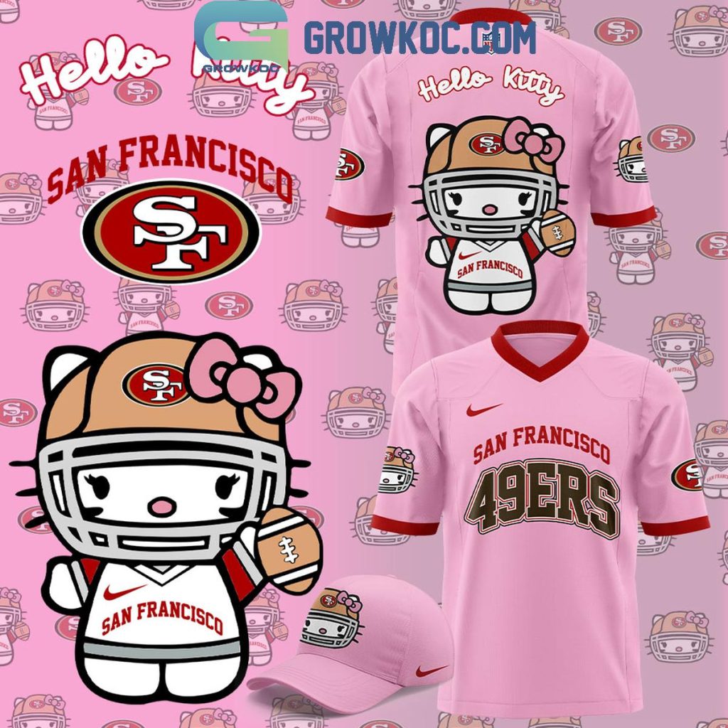 San Francisco 49ers 50th Anniversary Of Hello Kitty Celebrating Football Jersey, Mesh Jersey, Women Croptop Sports Shirt HFN Pink
