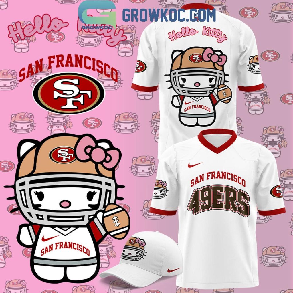 San Francisco 49ers Celebrating 50th Anniversary Of Hello Kitty White Football Jersey, Mesh Jersey, Women Croptop Sports Shirt HFN
