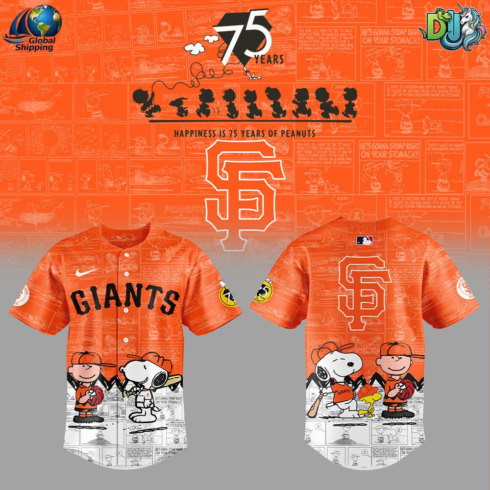 SF Gts 75th Anniversary of Peanuts Baseball Jersey NNA