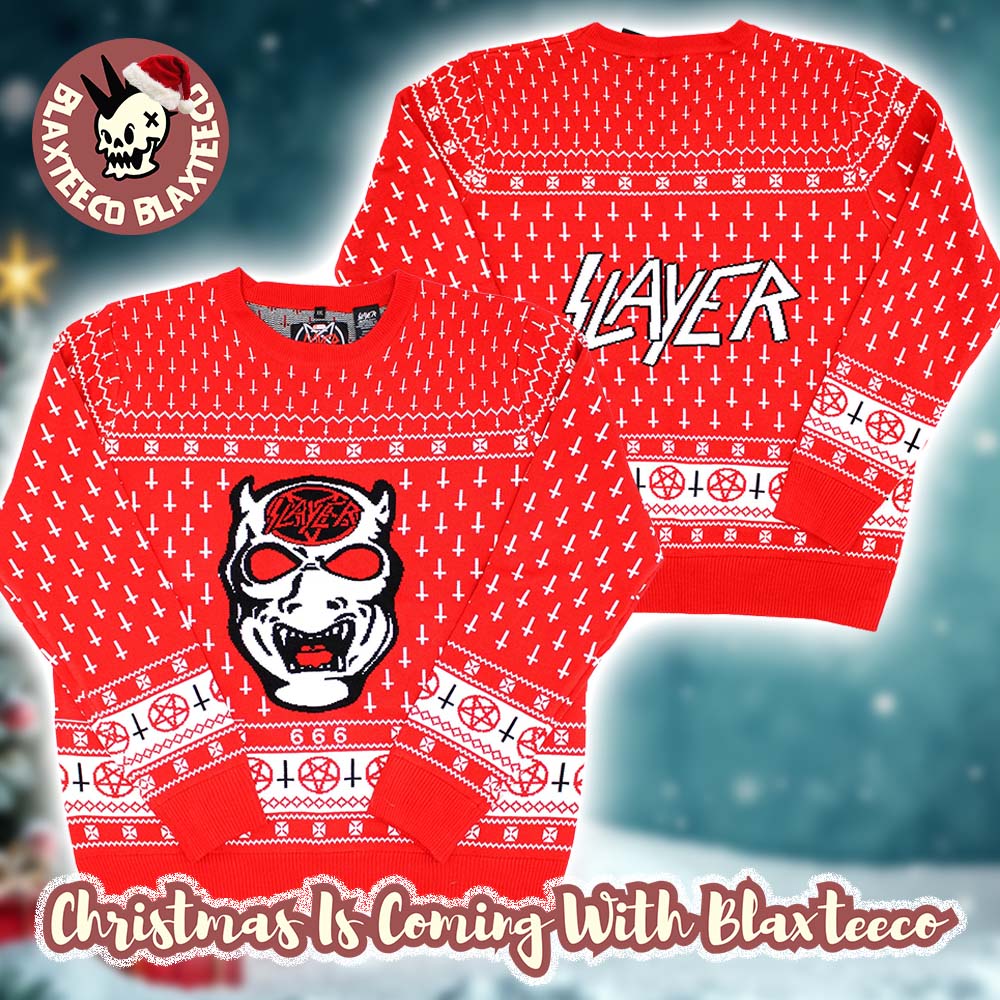 Slayer 666 Demon Cross Pattern Red Ugly Christmas Sweater HG For Fans