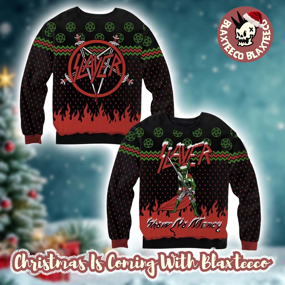 Slayer Band Green Devil Show No Mercy Holiday Gift For Fans 2025 Christmas Ugly Sweater HG
