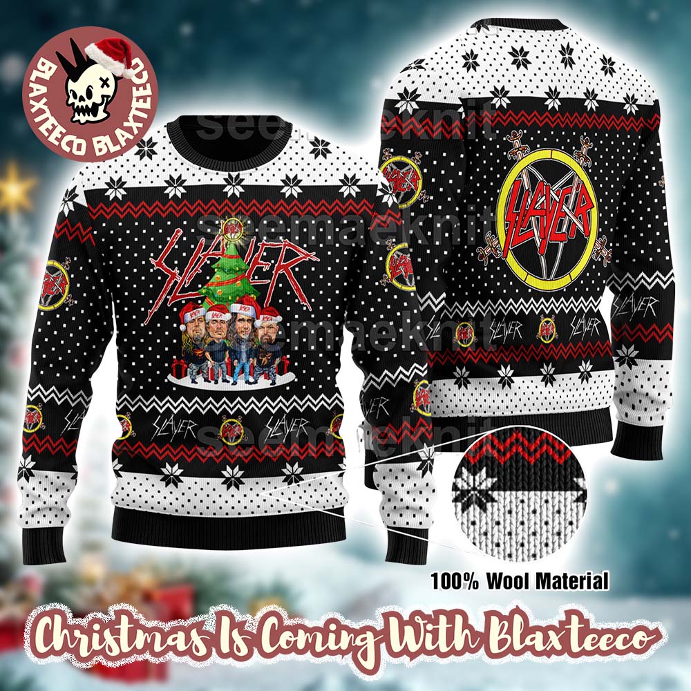 Slayer Band Members Big Bubble Head Funny With Snowflakes Pattern Ugly Christmas Sweater HG