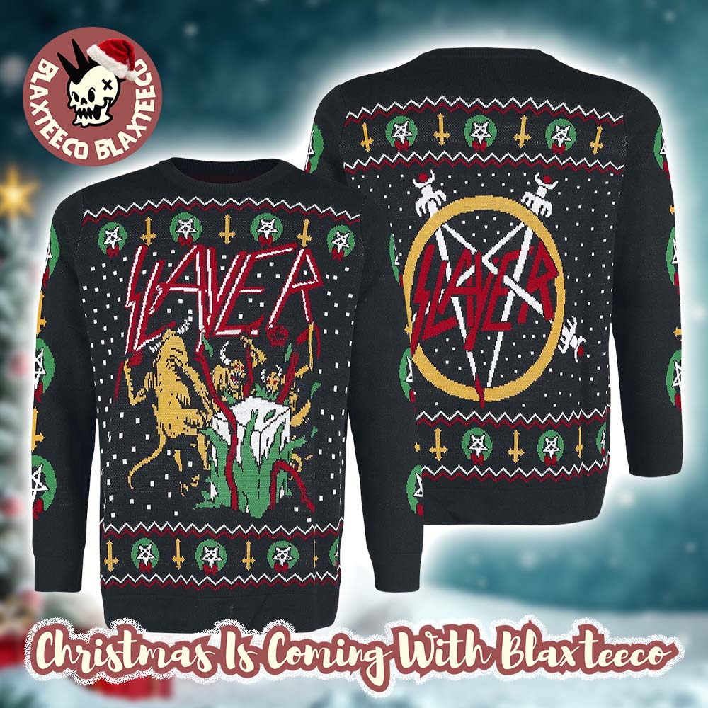 Slayer Hell Awaits Devils Open Gift Album Xmas Style 2025 Knitted Ugly Christmas Sweater HG