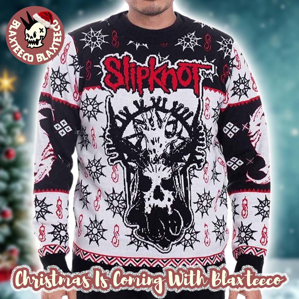 Slipknot Band Goat Skull Horror All Over Tribal S Logo With Snowflakes Pattern Ugly Christmas Sweater HG