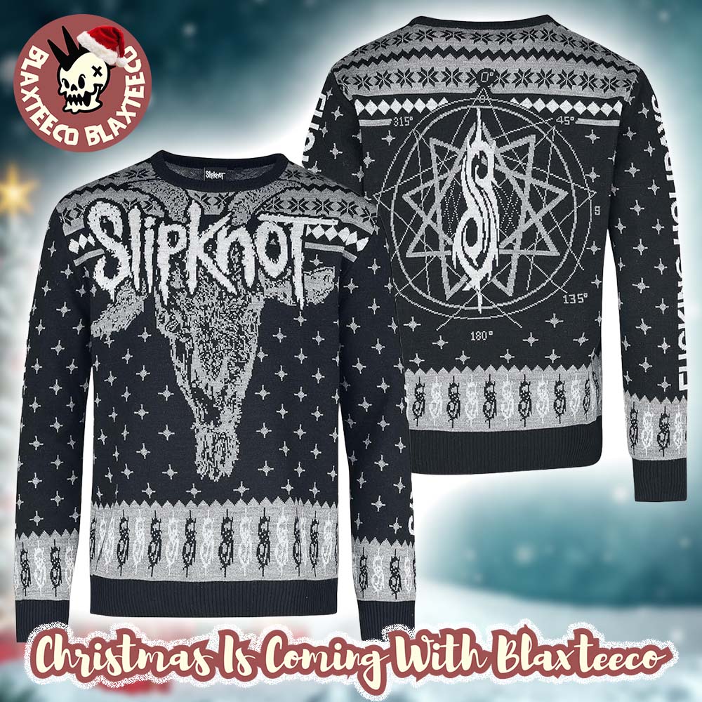 Slipknot Fucking Holidays Logo Goat Head And Trinal S Logo Blink Pattern Black And Grey Ugly Christmas Sweater HG