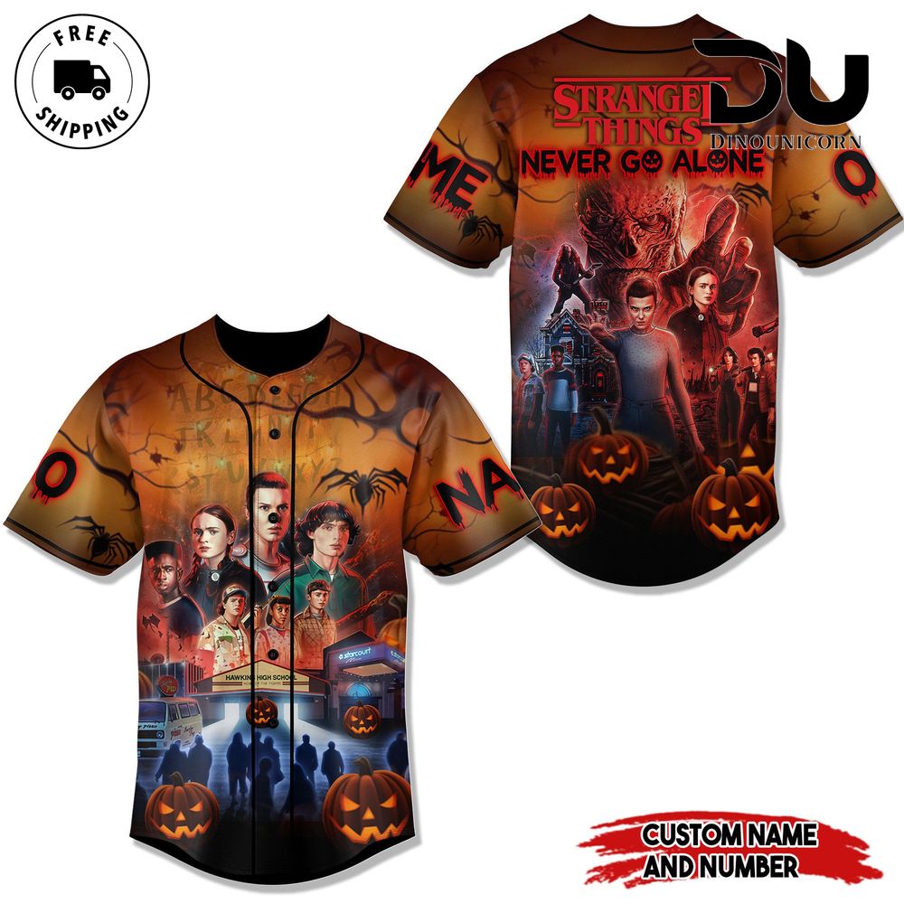 Stranger Things Never Go Alone Baseball Jersey NNA - Image 2