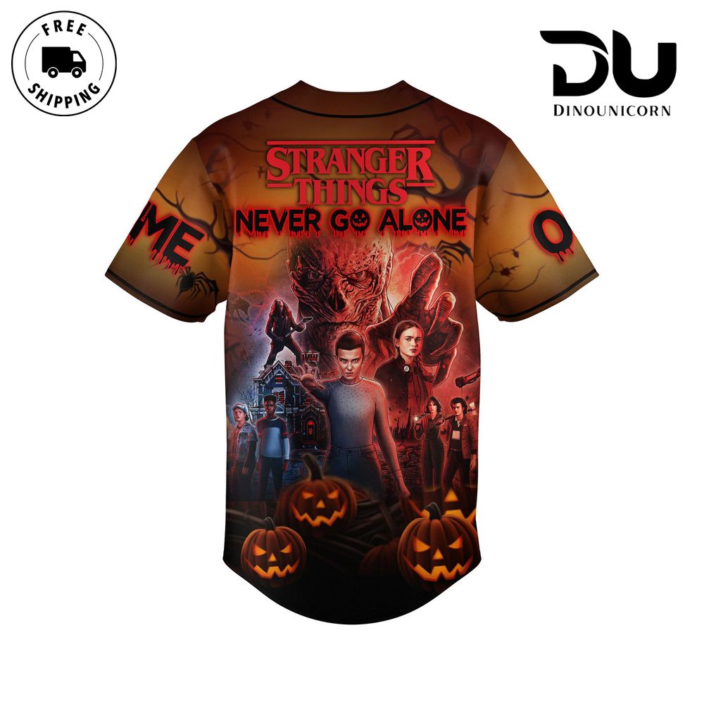 Stranger Things Never Go Alone Baseball Jersey NNA - Image 3