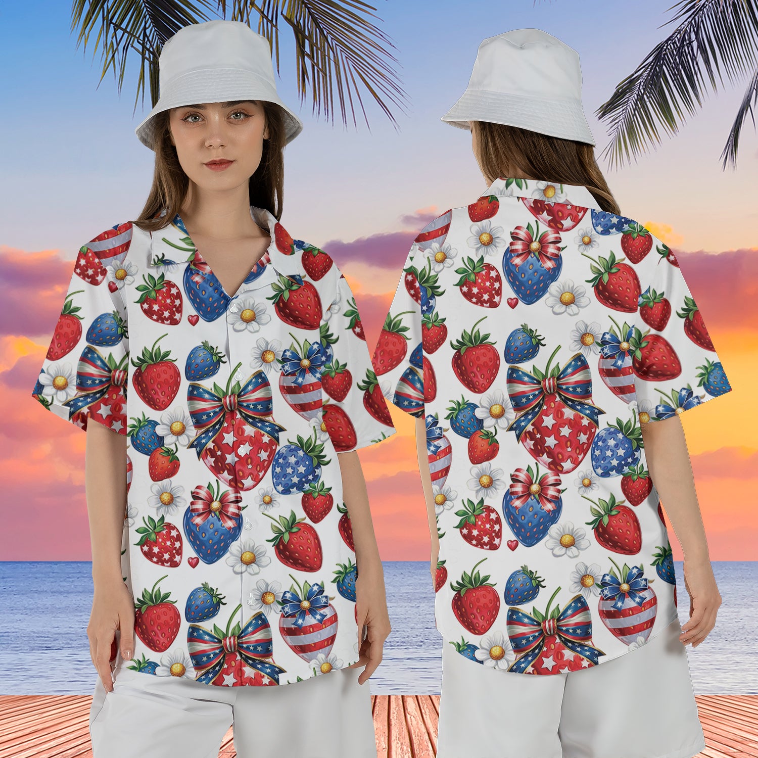Strawberry 4th of July Hawaiian Shirt NNA For Women
