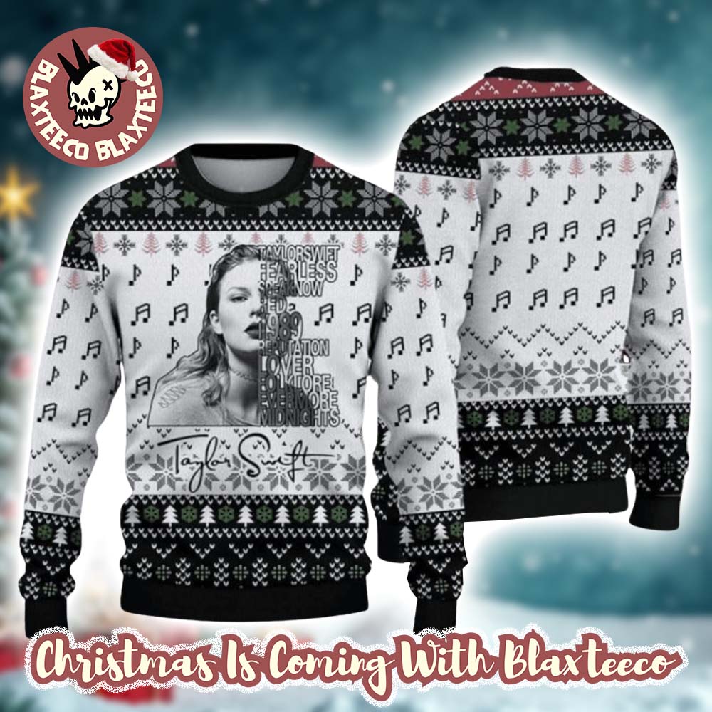Taylor Swift All Time Album With Signature Music Note Pattern Knitted Ugly Christmas Sweater HG For Fans
