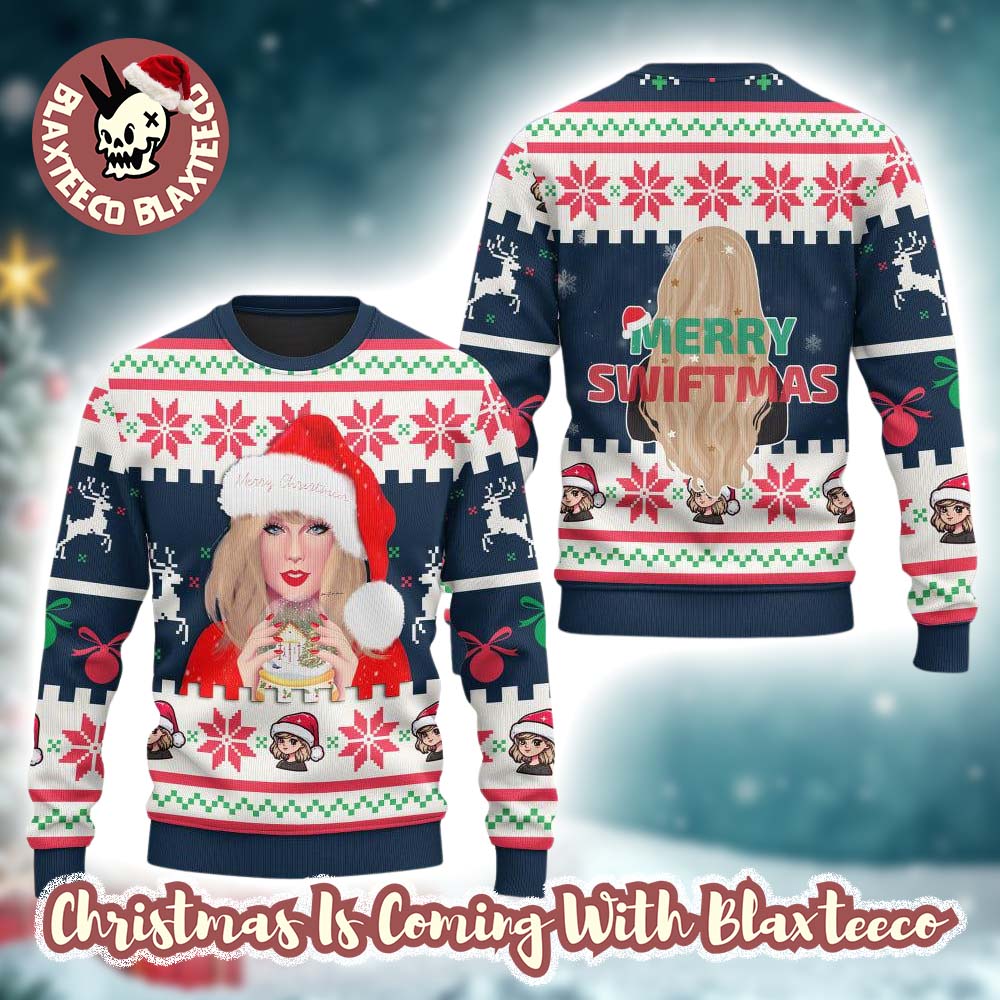 Taylor Swift Merry Christmas Swiftmas Adorable Santa Hat Knitted Ugly Christmas Sweater HG
