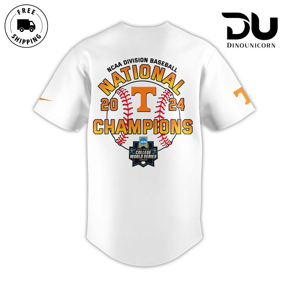 Tennessee Volunteers NCAA Men’s Baseball College World Series Champions Baseball Jersey NNA In White - Image 3