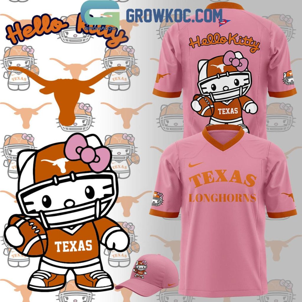 Texas Longhorns 50th Anniversary Of Hello Kitty 2024 Celebrating Football Jersey, Mesh Jersey, Women Croptop Sports Shirt HFN Pink