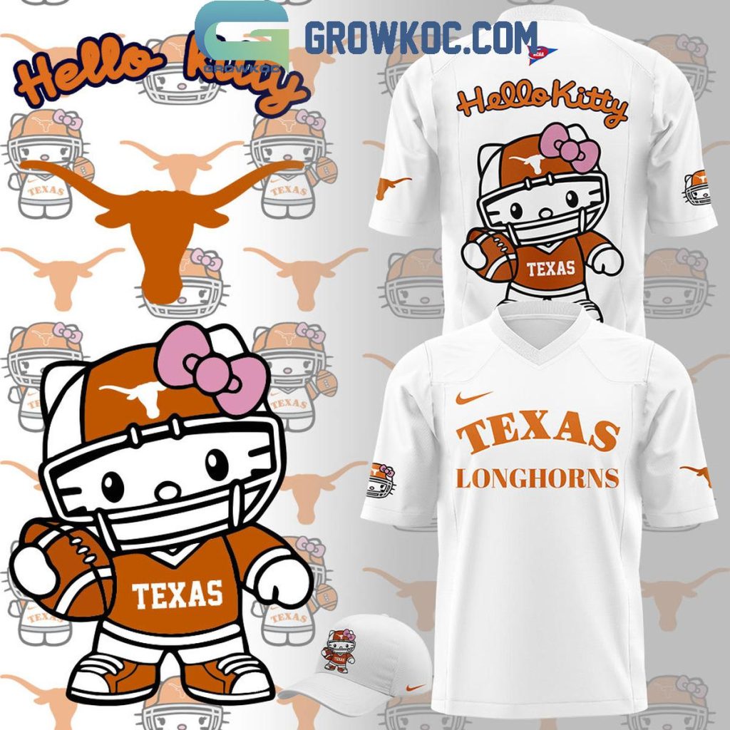 Texas Longhorns Celebrating 50th Anniversary Of Hello Kitty White Football Jersey, Mesh Jersey, Women Croptop Sports Shirt HFN