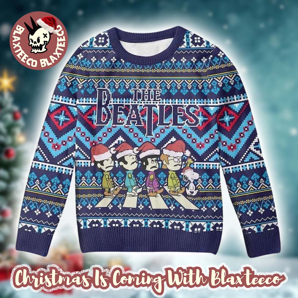 The Beat   les Abbey Road Snoopy Peanuts And Friends Funny Xmas Gift Holiday Ugly Christmas Sweater HG